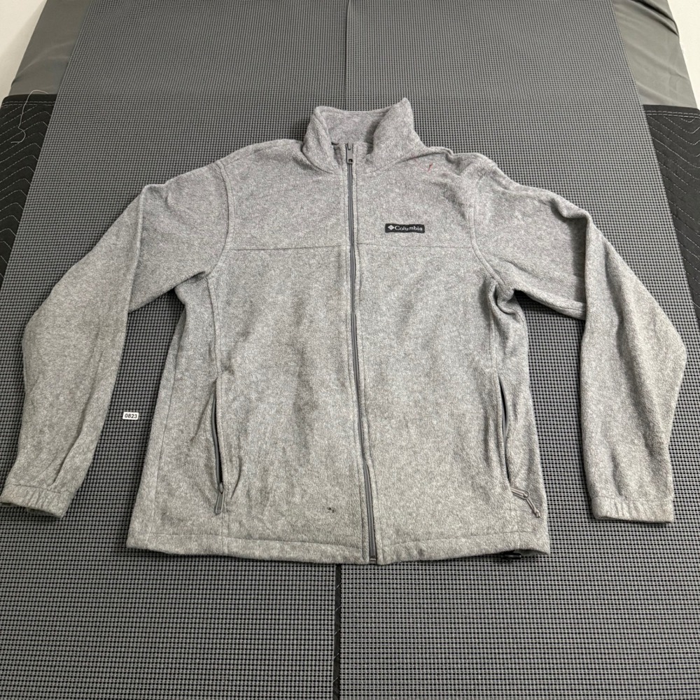 Columbia Mens Gray Full Zip Fleece Jacket Mock Neck Steens Mountain Medium